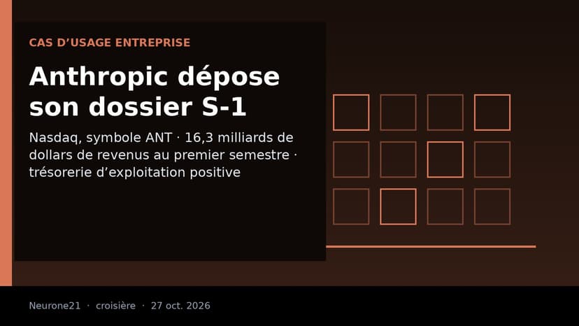 Anthropic dépose son dossier d’entrée en Bourse : 16,3 milliards de dollars de revenus en six mois et le symbole ANT