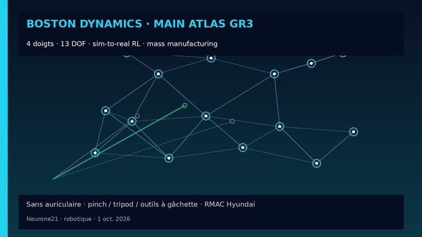 Boston Dynamics : main Atlas à 4 doigts, 13 DOF, pensée mass manufacturing