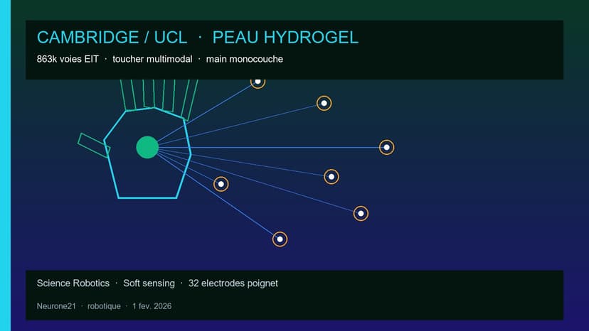 Cambridge/UCL : peau robot hydrogel, 860k voies tactiles