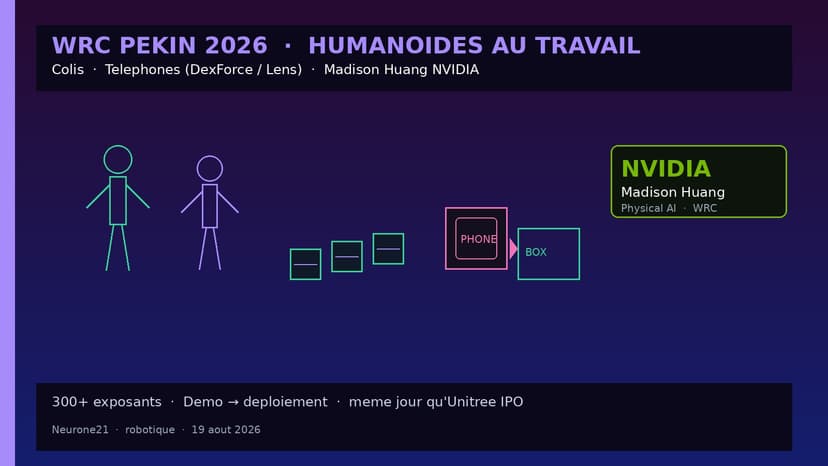 WRC Pékin 2026 : humanoïdes au travail — colis, téléphones ; Madison Huang (NVIDIA) sur place