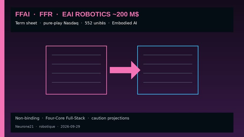 FFAI / FFR : term sheet pour céder la robotique EAI ~200 M$ et créer un pure-play Nasdaq