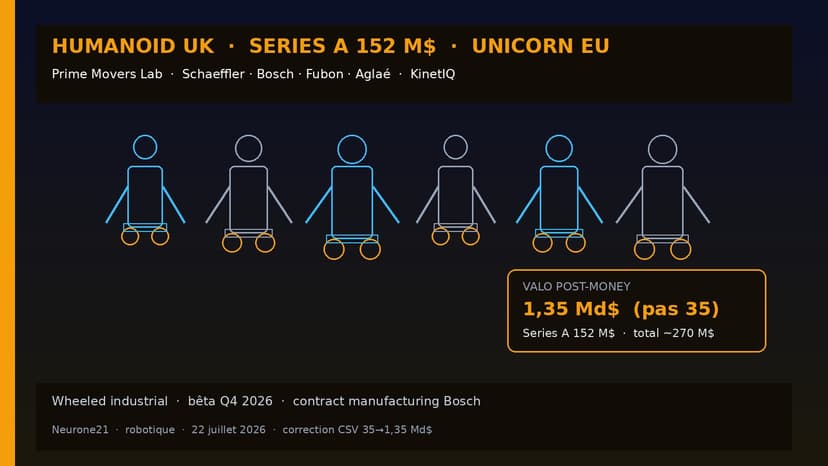 Humanoid UK 152 M$ Series A : valo 1,35 Md$ (pas 35 Md$) — 1er unicorn humanoïde Europe
