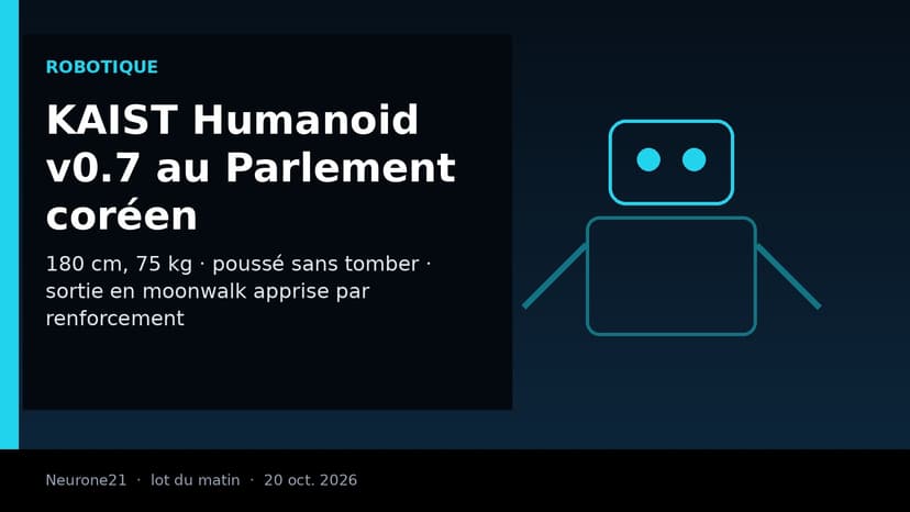 KAIST Humanoid v0.7 : poussé par une députée, l’humanoïde tient debout puis quitte l’audit parlementaire en moonwalk