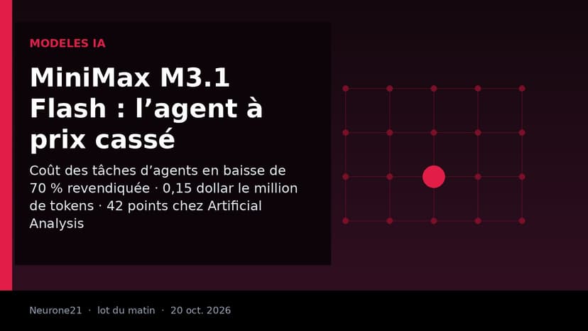 MiniMax M3.1 Flash : un modèle pour agents à 0,15 dollar le million de tokens, 70 % moins cher que M3 selon l’éditeur