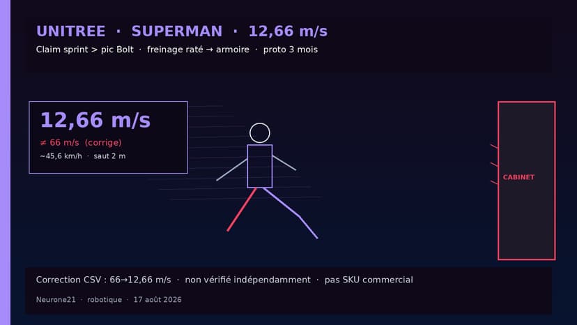 Unitree Superman : 12,66 m/s (pas 66) puis choc — claim sprint à vérifier