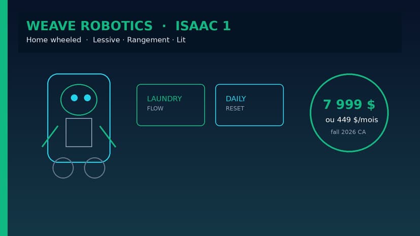 Weave Robotics Isaac 1 : humanoïde à roues pour lessive, rangement et lit