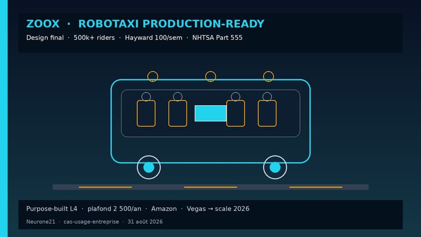 Zoox robotaxi production-ready : design final après 500k+ riders