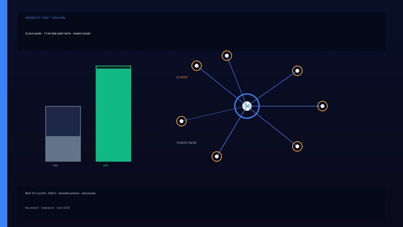 Generalist GEN-1 : 99 % vs 64 %, 3× plus rapide, 1 h de data par tâche