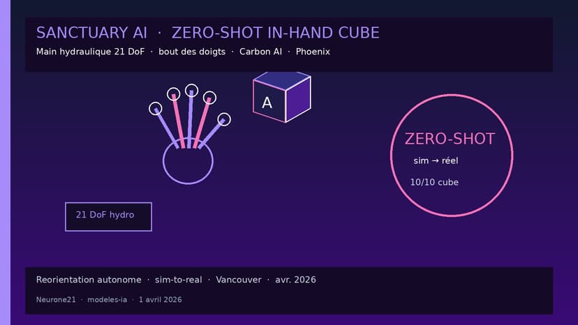 Sanctuary AI : zero-shot in-hand cube sur main hydraulique 21 DoF