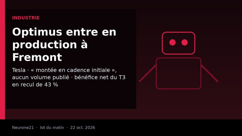 Tesla lance la production d’Optimus à Fremont, mais son bénéfice recule de 43 % au troisième trimestre