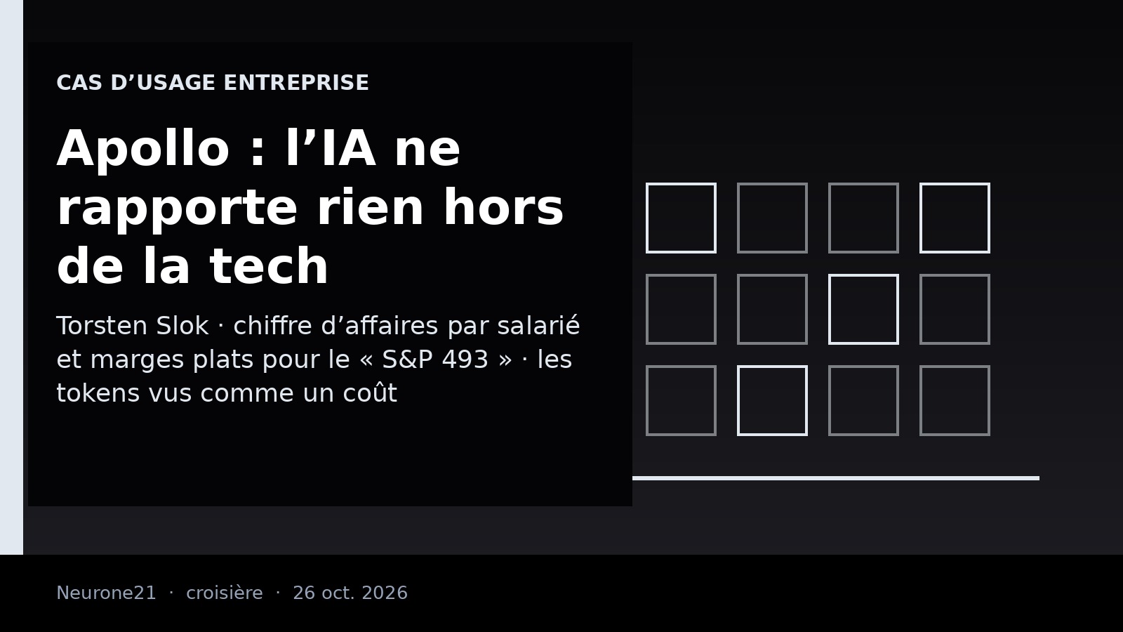 Couverture éditoriale Neurone21 : Apollo, l’IA sans gain financier hors de la tech